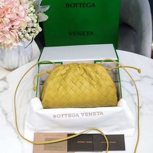 BV 585852 Bottega Veneta Mini Pouch intrecciato leather clutch with strap Yellow - Default Title - View 1