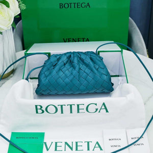 BV 585852 Bottega Veneta Mini Pouch intrecciato leather clutch with strap sapphire - Default Title - View 1