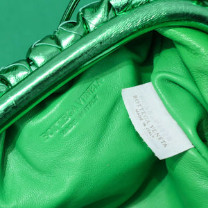 BV 585852 Bottega Veneta Mini Pouch Buckskin leather clutch with strap metallic Green - Default Title - View 8