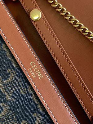 Celine 10J733 CUIR TRIOMPHE Logo print Calfskin leather WOC Green & Brown - Default Title - View 7