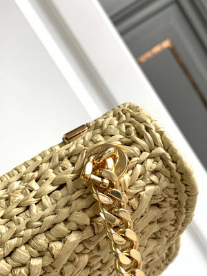 Celine 197993 Chain Shoulder Bag Claude In Triomphe Raffia Apricot - Default Title - View 6