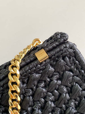 Celine 197993 Chain Shoulder Bag Claude In Triomphe Raffia Black - Default Title - View 6