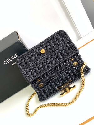 Celine 197993 Chain Shoulder Bag Claude In Triomphe Raffia Black - Default Title - View 7