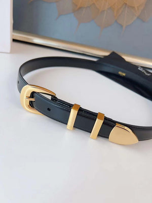 Celine 45BAG3A78 Medium Western Belt In Natural Calfskin Black 2.5 CM C12002 - Gold / 75--(90CM) - View 10