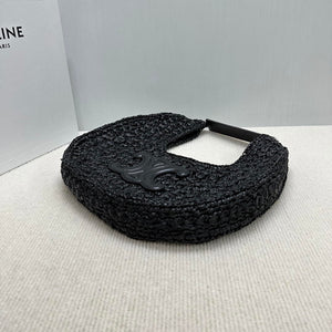 Celine classic panier HOBO BAG IN Raffia and Calfskin 112772 Black - Default Title - View 3