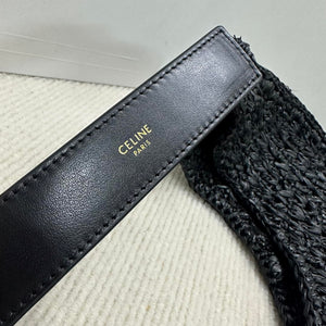 Celine classic panier HOBO BAG IN Raffia and Calfskin 112772 Black - Default Title - View 5