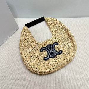 Celine classic panier HOBO BAG IN Raffia and Calfskin 112772 Nuture Black - Default Title - View 7