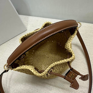 CELINE TEEN CLARA BAG IN Raffia and calfskin 122622GTO.02NT Nature - Default Title - View 9