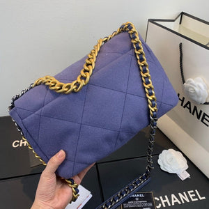 Chanel 19 Large Handbag Velvet Gold AS1161 Blue - Default Title - View 3
