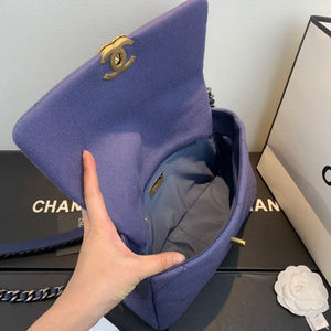 Chanel 19 Large Handbag Velvet Gold AS1161 Blue - Default Title - View 7