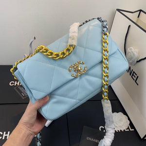 Chanel 19 Large Handbag Lambskin Gold AS1161 Light Blue - Default Title - View 1