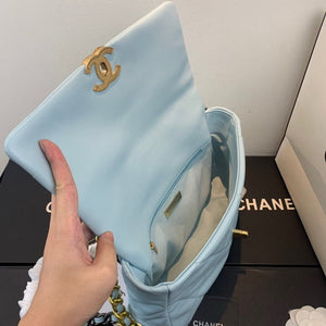 Chanel 19 Large Handbag Lambskin Gold AS1161 Light Blue - Default Title - View 7