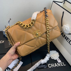 Chanel 19 Large Handbag Lambskin Gold AS1161 Tan - Default Title - View 1
