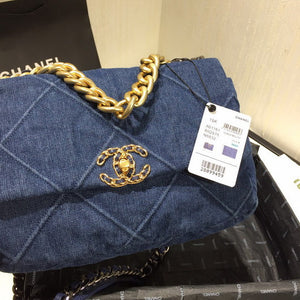 Chanel 19 Large Handbag Denim Canvas Gold AS1161 Blue - Default Title - View 3