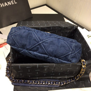 Chanel 19 Large Handbag Denim Canvas Gold AS1161 Blue - Default Title - View 5