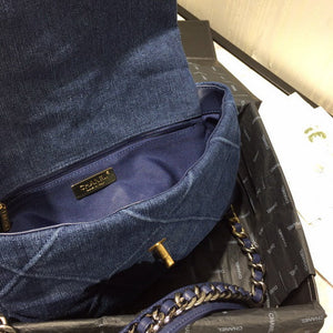 Chanel 19 Large Handbag Denim Canvas Gold AS1161 Blue - Default Title - View 7