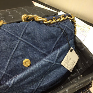 Chanel 19 Large Handbag Denim Canvas Gold AS1161 Blue - Default Title - View 8