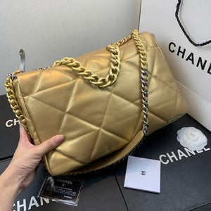 Chanel 19 Maxi Handbag Lambskin Gold AS1162 Gold - Default Title - View 3