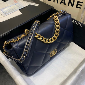 Chanel 19 Maxi Handbag Lambskin Gold AS1162 Navy Blue - Default Title - View 3