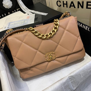 Chanel 19 Maxi Handbag Lambskin Gold AS1162 Tan - Default Title - View 1