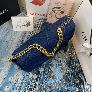 Chanel 19 Maxi Handbag Lambskin Gold AS1162 Navy Blue - Default Title - View 4