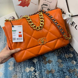 Chanel 19 Maxi Handbag Lambskin Gold AS1162 Orange - Default Title - View 1