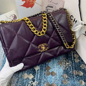 Chanel 19 Maxi Handbag Lambskin Gold AS1162 Dark Purple - Default Title - View 1