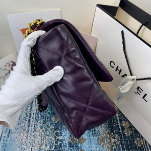 Chanel 19 Maxi Handbag Lambskin Gold AS1162 Dark Purple - Default Title - View 2