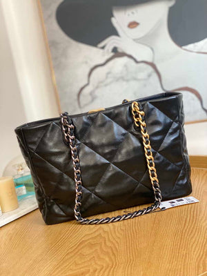 Chanel 19 Shopping Bag Shiny Lambskin AS3660 Gold-Tone Silver-Tone & Ruthenium-Finish Metal Black - Default Title - View 2