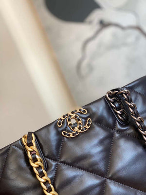 Chanel 19 Shopping Bag Shiny Lambskin AS3660 Gold-Tone Silver-Tone & Ruthenium-Finish Metal Dark Brown - Default Title - View 3