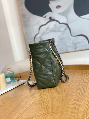 Chanel 19 Shopping Bag Shiny Lambskin AS3660 Gold-Tone Silver-Tone & Ruthenium-Finish Metal Dark Green - Default Title - View 4