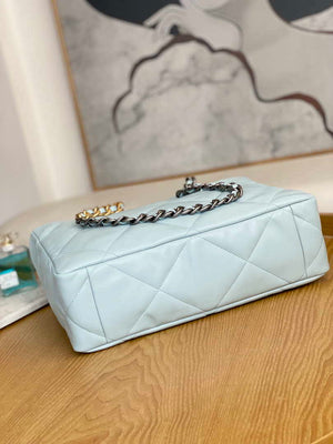 Chanel 19 Shopping Bag Shiny Lambskin AS3660 Gold-Tone Silver-Tone & Ruthenium-Finish Metal Light Blue - Default Title - View 6