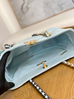 Chanel 19 Shopping Bag Shiny Lambskin AS3660 Gold-Tone Silver-Tone & Ruthenium-Finish Metal Light Blue - Default Title - View 9