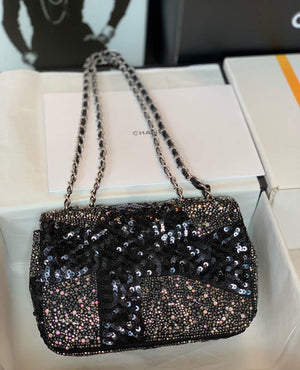 Chanel 2022 CF Flap Rhinestone Limited Edition Bag Sequins Black - Default Title - View 2