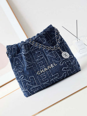 Chanel 22 AS3260 Small Handbag 24A Denim embroidered & Silver-Tone Metal - Default Title - View 1
