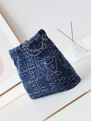 Chanel 22 AS3260 Small Handbag 24A Denim embroidered & Silver-Tone Metal - Default Title - View 4
