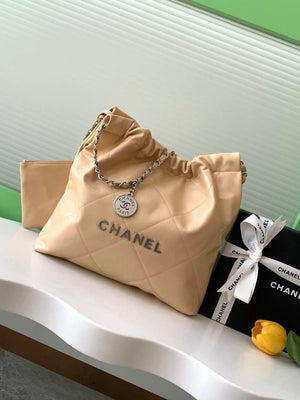 Chanel 22 AS3260 Small Handbag 25C Shiny Calfskin Apricot - Default Title - View 1