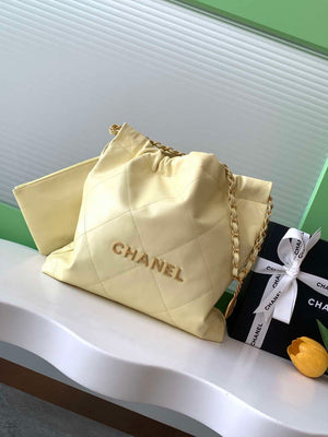 Chanel 22 AS3260 Small Handbag 25C Shiny Calfskin Light Yellow - Default Title - View 1