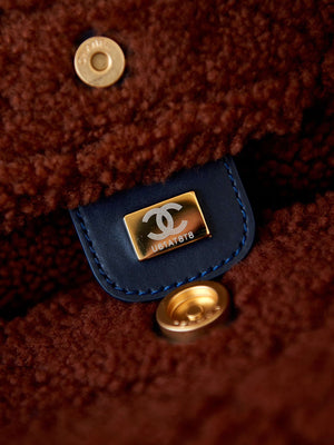 Chanel 22 AS3260 Small Handbag Black Calfskin wiht Brown wool Gold - Default Title - View 6