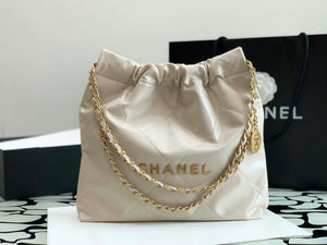 Chanel 22 AS3260 Small Handbag Shiny Calfskin Apricot - Default Title - View 1