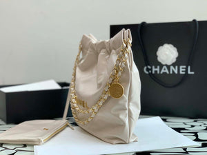 Chanel 22 AS3260 Small Handbag Shiny Calfskin Apricot - Default Title - View 5