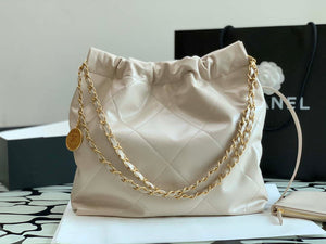 Chanel 22 AS3260 Small Handbag Shiny Calfskin Apricot - Default Title - View 7