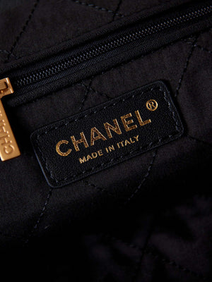 Chanel 22 AS3260 Small Handbag Shiny Calfskin Black Gold with black logo - Default Title - View 8