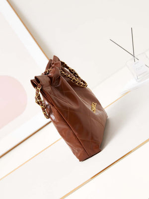 Chanel 22 AS3260 Small Handbag Shiny Calfskin Brown Gold - Default Title - View 3