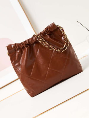 Chanel 22 AS3260 Small Handbag Shiny Calfskin Brown Gold - Default Title - View 5