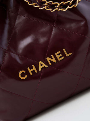 Chanel 22 AS3260 Small Handbag Shiny Calfskin Dark Red Gold - Default Title - View 2
