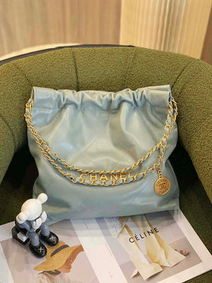 Chanel 22 AS3260 Small Handbag Shiny Calfskin Light Green Gold - Default Title - View 2