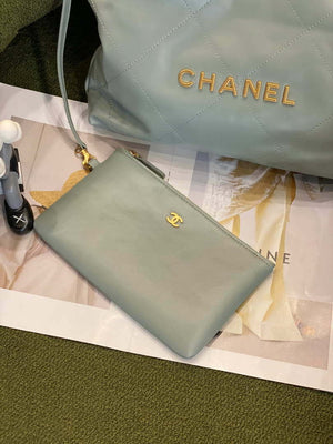 Chanel 22 AS3260 Small Handbag Shiny Calfskin Light Green Gold - Default Title - View 6