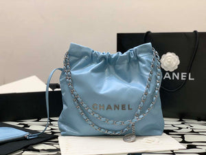 Chanel 22 AS3260 Small Handbag Shiny Calfskin Light Blue Silver - Default Title - View 2