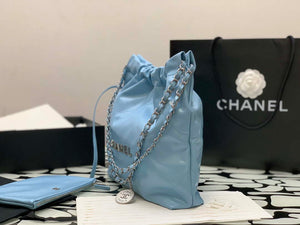 Chanel 22 AS3260 Small Handbag Shiny Calfskin Light Blue Silver - Default Title - View 4